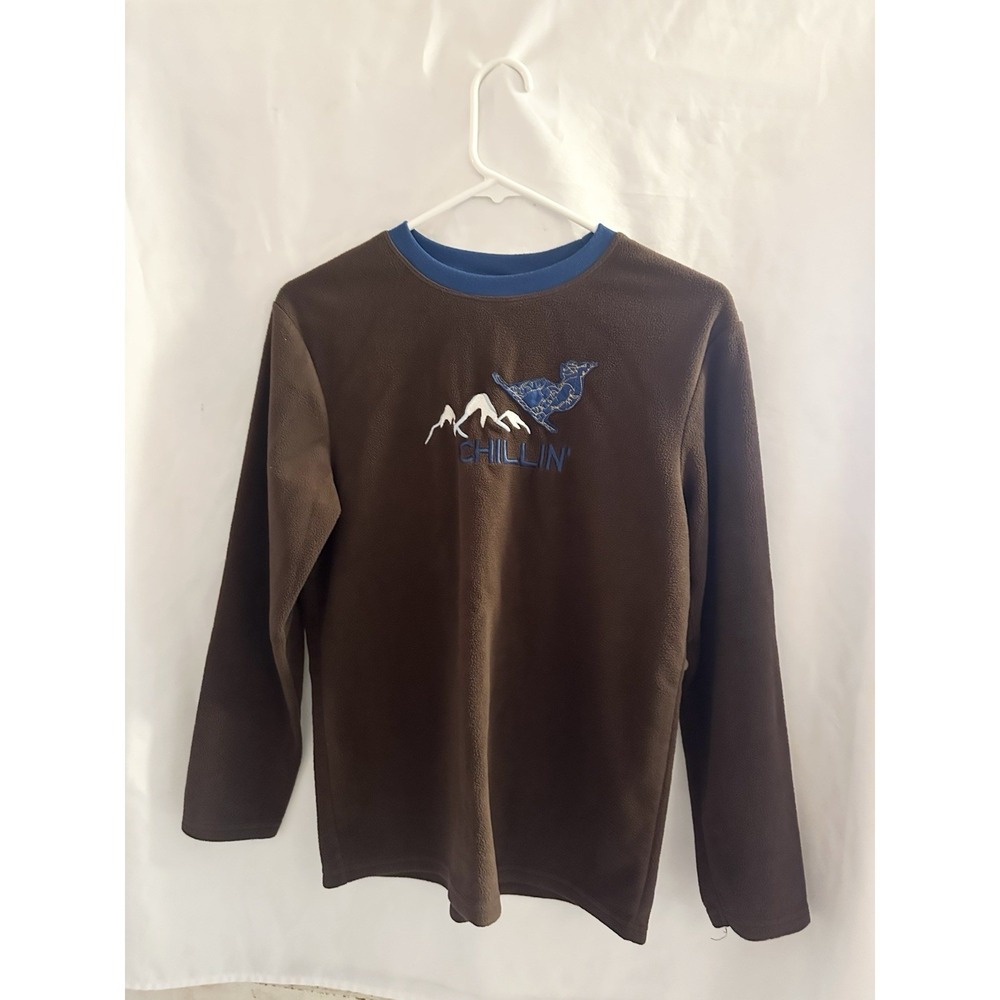 Cherokee Sleepwear Brown Fleece Pullover Sweatshirt Size L Chillin